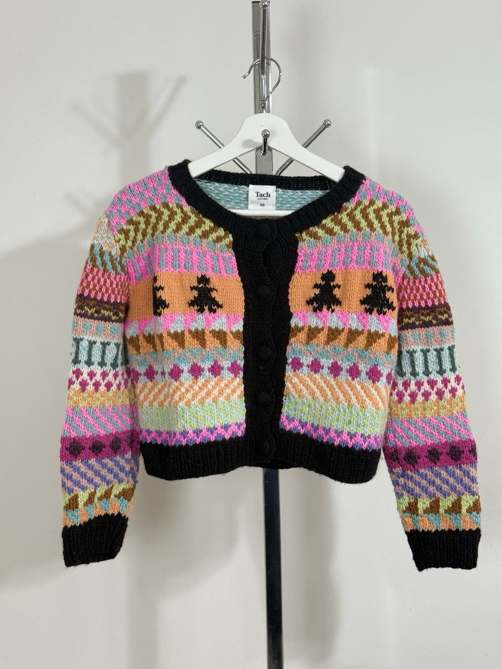 Tach Clothing Merino Wool Knit Cardigan Sweater XS Colorful Crop Handmade $320